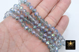 Blue Gray Crystal Beads, Shimmery Faceted AB Glass Rondelle Jewelry Beads BS #90, sizes 8 x 6 mm 18 inch Strands