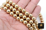 Gold Round Hematite Beads, Shimmery Smooth Polished 14 k Light Gold Color Non Magnetic Beads BS #93, sizes 4