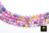 Blue and Pink Fire Agate Beads, Faceted Lavender White Pattern Beads BS #108, sizes in 8 mm 10 mm 14 inch FULL Strands