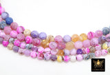 Blue and Pink Fire Agate Beads, Faceted Lavender White Pattern Beads BS #108, sizes in 8 mm 10 mm 14 inch FULL Strands