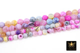 Blue and Pink Fire Agate Beads, Faceted Lavender White Pattern Beads BS #108, sizes in 8 mm 10 mm 14 inch FULL Strands