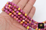 Pink and Yellow Beads, Smooth Mixed Fuchsia Red Jade Dyed Beads BS #98, Jewelry Beads sizes 8 mm 16.5 inch Strands