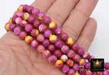 Pink and Yellow Beads, Smooth Mixed Fuchsia Red Jade Dyed Beads BS #98, Jewelry Beads sizes 8 mm 16.5 inch Strands