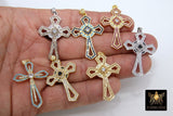 Large CZ Cross Pendant, CZ Micro Paved Silver, Gold Colorful Coptic Cross for Necklaces