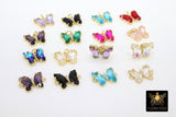 Gold CZ Butterfly Connectors, 12 mm Cubic Zirconia Small Crystal Butterflies #2670, High Quality Huggie Charms in 13 Colors