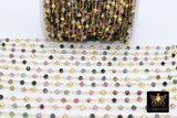 22 k Gold Natural Multi Tourmaline Chain, Unfinished 4 mm Gold Pyrite Beaded Wire Wrapped, Mixed Tourmaline Diamond Cut Gemstones