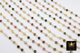 22 k Gold Natural Multi Tourmaline Chain, Unfinished 4 mm Gold Pyrite Beaded Wire Wrapped, Mixed Tourmaline Diamond Cut Gemstones