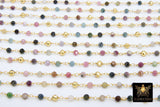 22 k Gold Natural Multi Tourmaline Chain, Unfinished 4 mm Gold Pyrite Beaded Wire Wrapped, Mixed Tourmaline Diamond Cut Gemstones