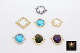 CZ Crystal Connector, Clear Gold Blue Bezel Links # 163, Faceted Bracelet Rose Gold Connector Jewelry DIY Findings