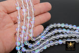 White AB Beads, Smooth Frosted Clear Iridescent Beads BS #110, sizes in 8 mm 15.25 inch FULL Strands