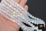 White AB Beads, Smooth Frosted Clear Iridescent Beads BS #110, sizes in 8 mm 15.25 inch FULL Strands