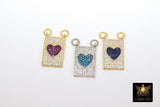 CZ Micro Pave Blue Turquoise Heart Charms, Pink Scapular Hearts in Silver, AG 447