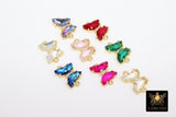 Gold CZ Butterfly Connectors, 12 mm Cubic Zirconia Small Crystal Butterflies #2670, High Quality Huggie Charms in 13 Colors