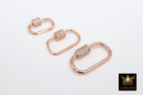 Gold Carabiner Screw Lock, CZ Oval Clasps in Silver Bracelet Findings #2302, Small