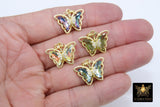 CZ Butterfly Charms, Gold Filigree Cubic Zirconia Crystal Butterflies #2683, High Quality Charms in 19 Colors