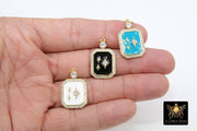 Enamel CZ North Star Charms, Gold White Rectangle Starburst #229, Black or Blue Turquoise Bethlehem Star charm