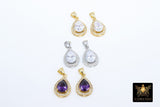 CZ Square Charms, Clear Crystal Drop Bezels # 2664, Silver Gemstone Rectangle Shape Pendants