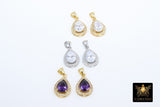 CZ Oval Charms, Clear Round Bezels Pendants with Bail #2725, Silver Gemstone Pear Shapes for Necklace or Earrings