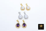 CZ Square Charms, Clear Crystal Drop Bezels # 2664, Silver Gemstone Rectangle Shape Pendants