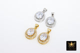 CZ Oval Charms, Clear Round Bezels Pendants with Bail #2725, Silver Gemstone Pear Shapes for Necklace or Earrings