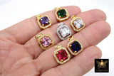 CZ Square Charms, Clear Crystal Drop Bezels #2664, Silver Gemstone Rectangle Shape Pendants