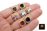 CZ Square Charms, Clear Crystal Drop Bezels #2664, Silver Gemstone Rectangle Shape Pendants