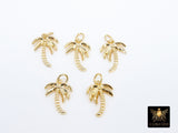 Palm Tree Charms, 2 Pc Small Gold Coconut Tree Pendants #194, Minimalist Beach Nautical Jewelry 11 x 15 mm