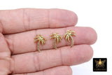 Palm Tree Charms, 2 Pc Small Gold Coconut Tree Pendants #194, Minimalist Beach Nautical Jewelry 11 x 15 mm