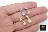 CZ Pave Gold Pinch Bails, 2 Pcs Silver Teardrop, Ice Pick Copper Bails #591