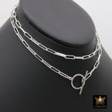 925 Sterling Silver Toggle Double Wrap Necklace or Bracelet, Rectangle Chunky Drawn Chain, Lobster Clasp or Toggle