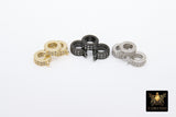 Gold Pave CZ Charm Connector Rings, Silver 2 Row CZS Big Hole Rings #69, Black or Rose Gold Large Hole Circle Beads