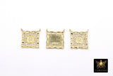 CZ Pave Gold Scapular Charms, Mini Rectangle Virgin Mary Pendants # 643, Jesus Connectors