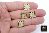 CZ Pave Gold Scapular Charms, Mini Rectangle Virgin Mary Pendants # 643, Jesus Connectors