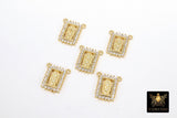 CZ Pave Gold Scapular Charms, Mini Rectangle Virgin Mary Pendants # 643, Jesus Connectors
