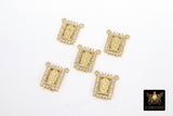 CZ Pave Gold Scapular Charms, Mini Rectangle Virgin Mary Pendants #643, Religious Jesus Connectors
