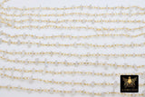 White Agate Rosary Chain, 4 mm Beaded CH #349, Gold Wire Wrapped Rosary Chain