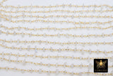 White Agate Chain, 4 mm Beaded CH #349, Gold Wire Wrapped Rosary Chain