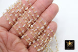 White Agate Chain, 4 mm Beaded CH #349, Gold Wire Wrapped Rosary Chain