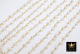 White Agate Chain, 4 mm Beaded CH #349, Gold Wire Wrapped Rosary Chain