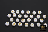 Silver Initial Acrylic Beads, Alphabet Letter in White and Silver Letters #688, 200 Pc Flat Round Initial Bracelet beads