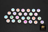 Colorful Initial Acrylic Beads, Alphabet Multi Color Letters in White Beads # 737, 200 Pc Flat Round Initial Bracelet beads