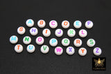 Colorful Initial Acrylic Beads, Alphabet Multi Color Letters in White Beads #737, 200 Pc Flat Round Initial Bracelet beads