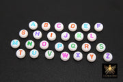 Colorful Initial Acrylic Beads, Alphabet Multi Color Letters in White Beads # 737, 200 Pc Flat Round Initial Bracelet beads