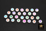 Colorful Initial Acrylic Beads, Alphabet Multi Color Letters in White Beads #737, 200 Pc Flat Round Initial Bracelet beads