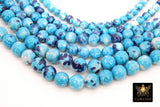 Smooth Round Ocean Blue Beads, Navy and White Jewelry Beads BS #101, sizes in 6 mm 8 mm 10 mm 15.5 inch Strands