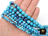 Smooth Round Ocean Blue Beads, Navy and White Jewelry Beads BS #101, sizes in 6 mm 8 mm 10 mm 15.5 inch Strands