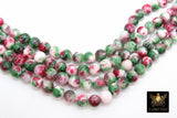 Smooth Round Pink and Green Beads, Fuchsia and White Jade Jewelry Beads, BS #103