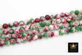 Smooth Round Pink and Green Beads, Fuchsia and White Jade Jewelry Beads, BS #103