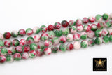 Smooth Round Pink and Green Beads, Fuchsia and White Jade Jewelry Beads, BS #103