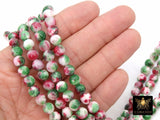 Smooth Round Pink and Green Beads, Fuchsia and White Jade Jewelry Beads, BS #103